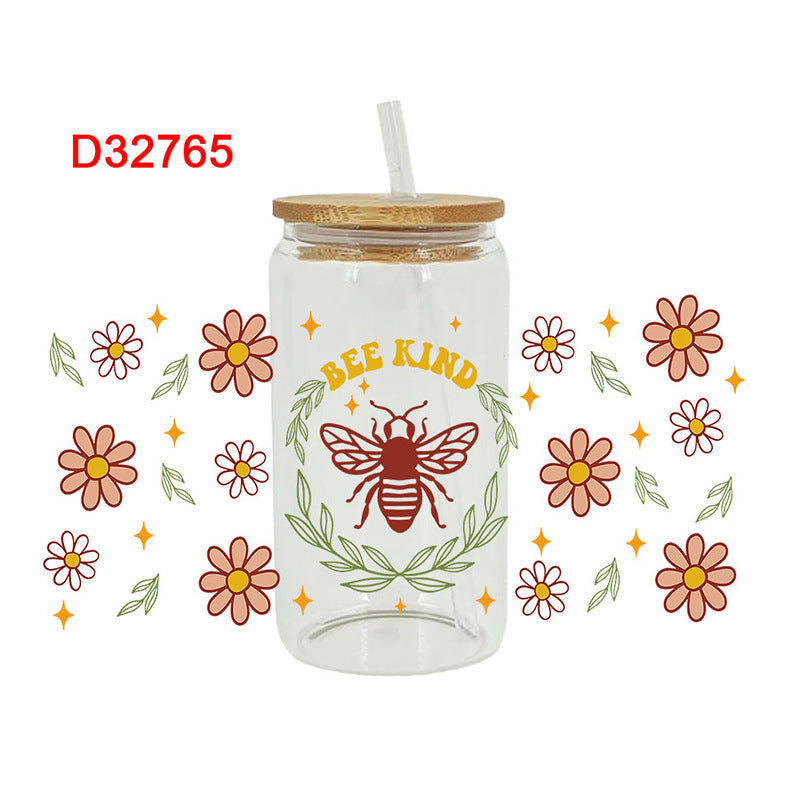 Wholesale Sunflower blossom Uv Transfer Sticker Glass Cup 16oz Cup UV DTF Wraps
