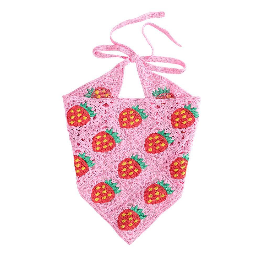 Wholesale Hollowed Out Handmade Crochet Woven Mushroom Strawberry Triangular Scarf Headbands