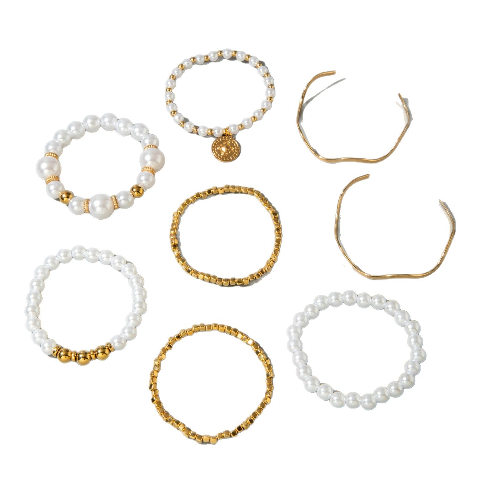 Wholesale Multi-layered Pearl Bracelet and  Bangle Layered Bracelet Set