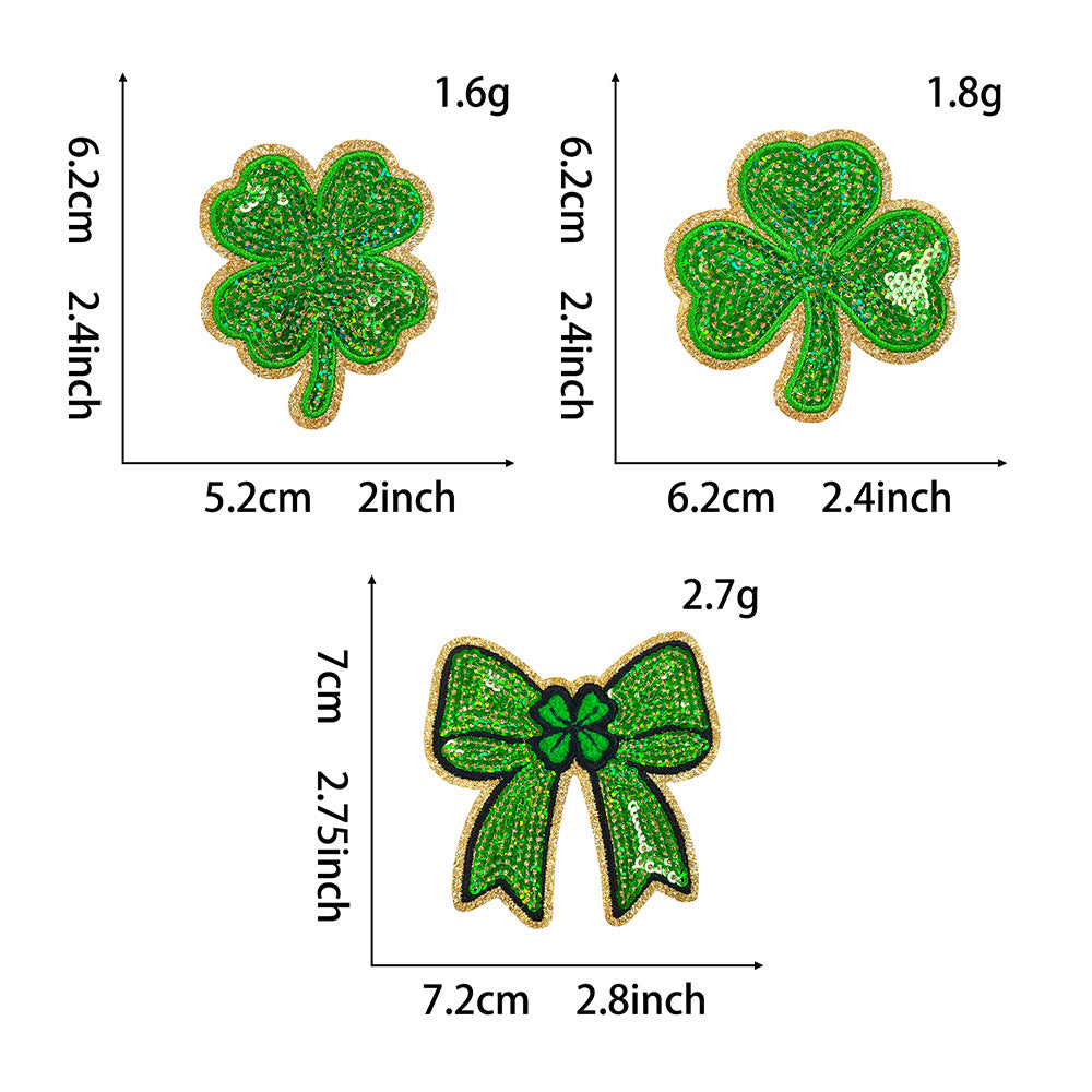 Wholesale  St. Patrick' s Day 3 Bowknots Green Series Sequin Embroidery DIY Patches