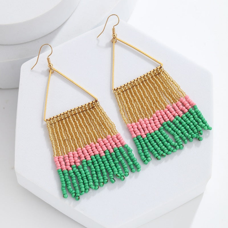 Wholesale Vintage Bohemian Handmade Tassel Rice Bead Earrings