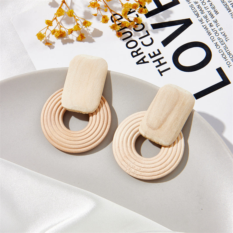 Wholesale Geometric Wooden Beaded Vintage 925 Silver Needle Earrings