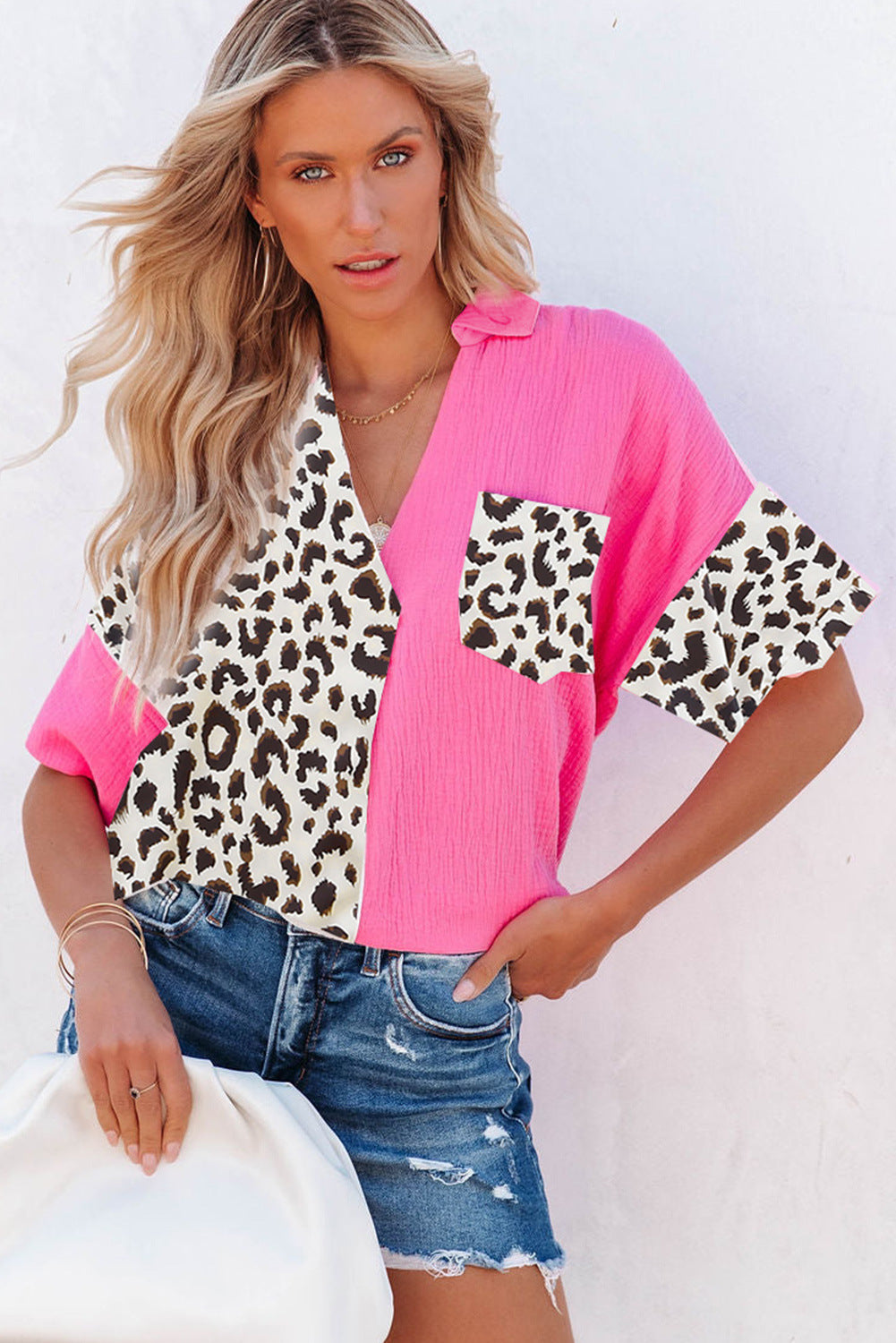 Wholesale Leopard Print Loose Versatile Short Sleeve Single Breasted Lapel Shirt