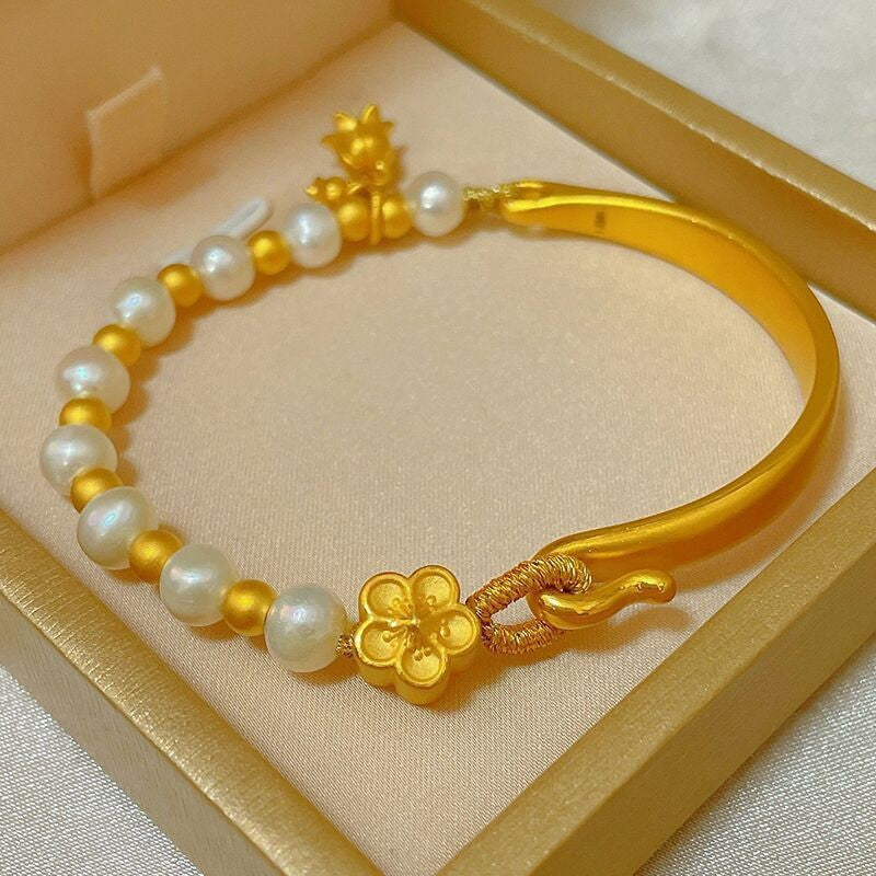 Wholesale New Internet Celebrity Pearl Blossom Orchid Peach Blossom Half Bracelet Niche Design Bracelet for Girlfriend