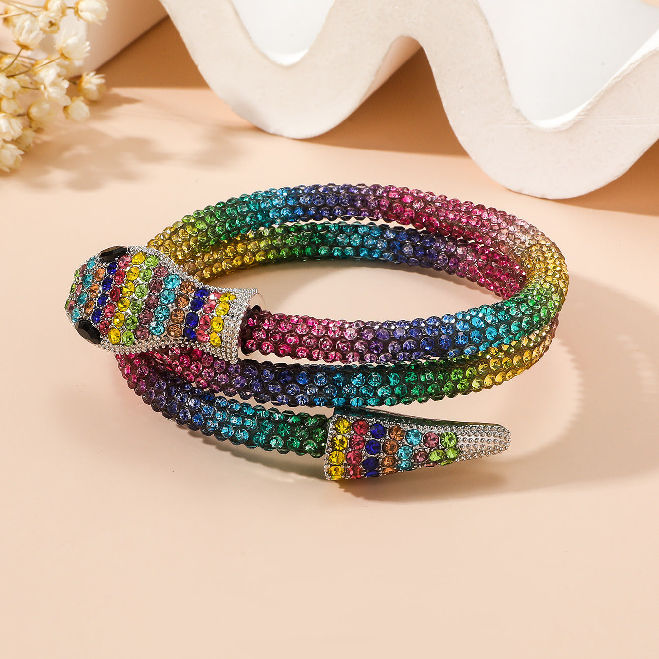 Wholesale Dark Alloy Inlaid Rhinestone Snake Wrapped Bracelets