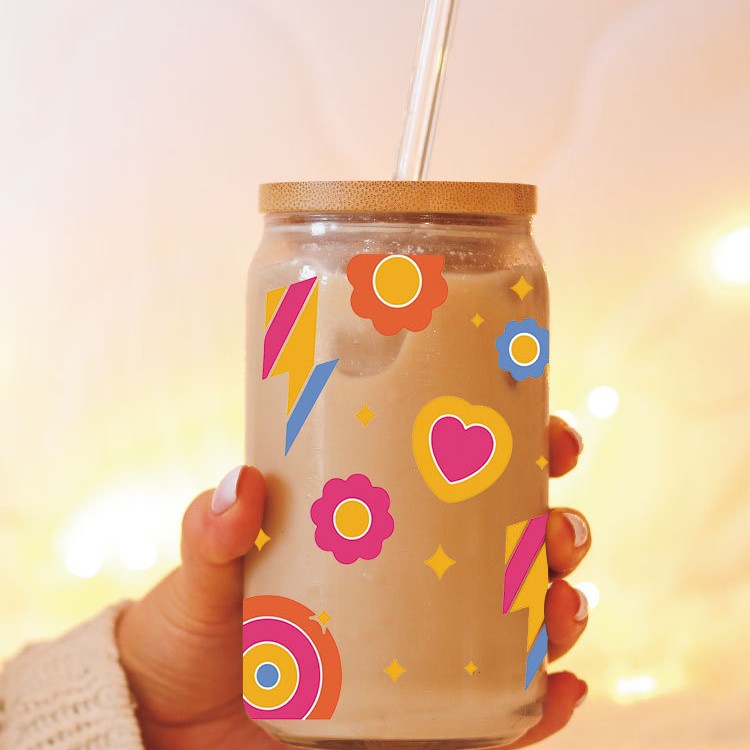 Wholesale Colorful Feather Fireworks 16oz Cup UV DTF Wraps