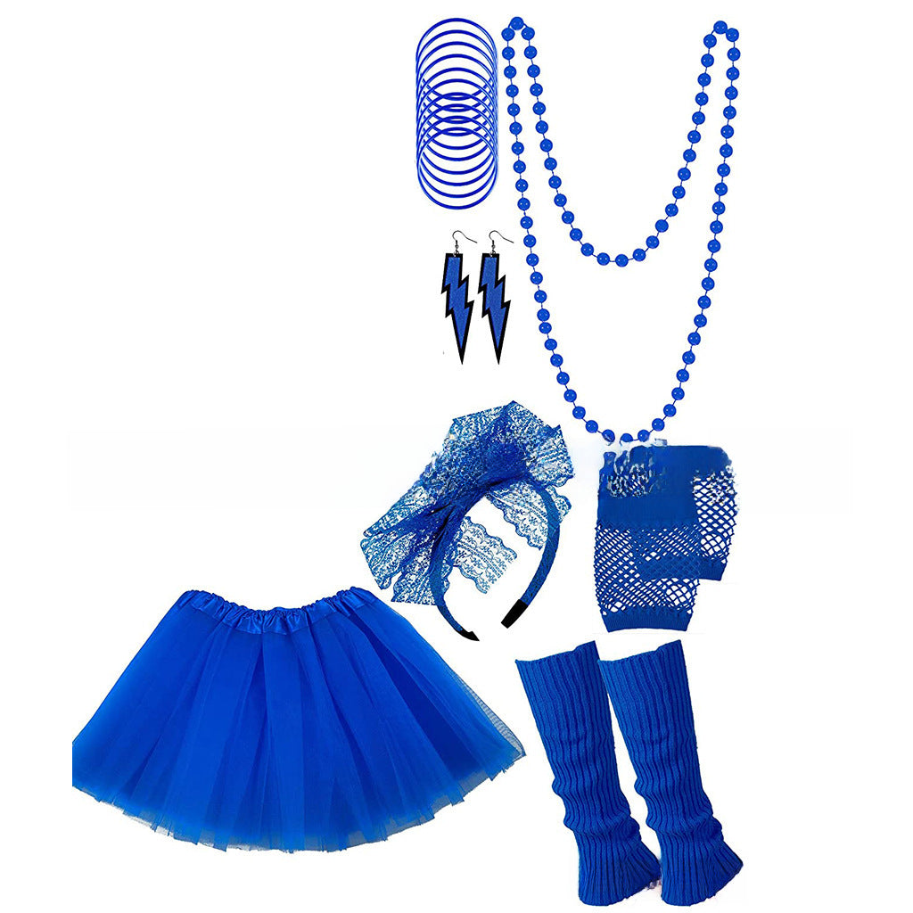 Wholesale 80s Neon Theme Ball Party Accessories Lace Bow Tie Necklace Lightning Earrings Tulle Skirt Suit