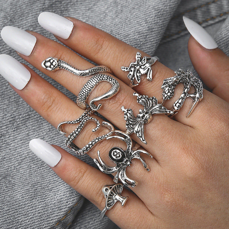 Wholesale Halloween Skull Snake Octopus Animal Ring Set