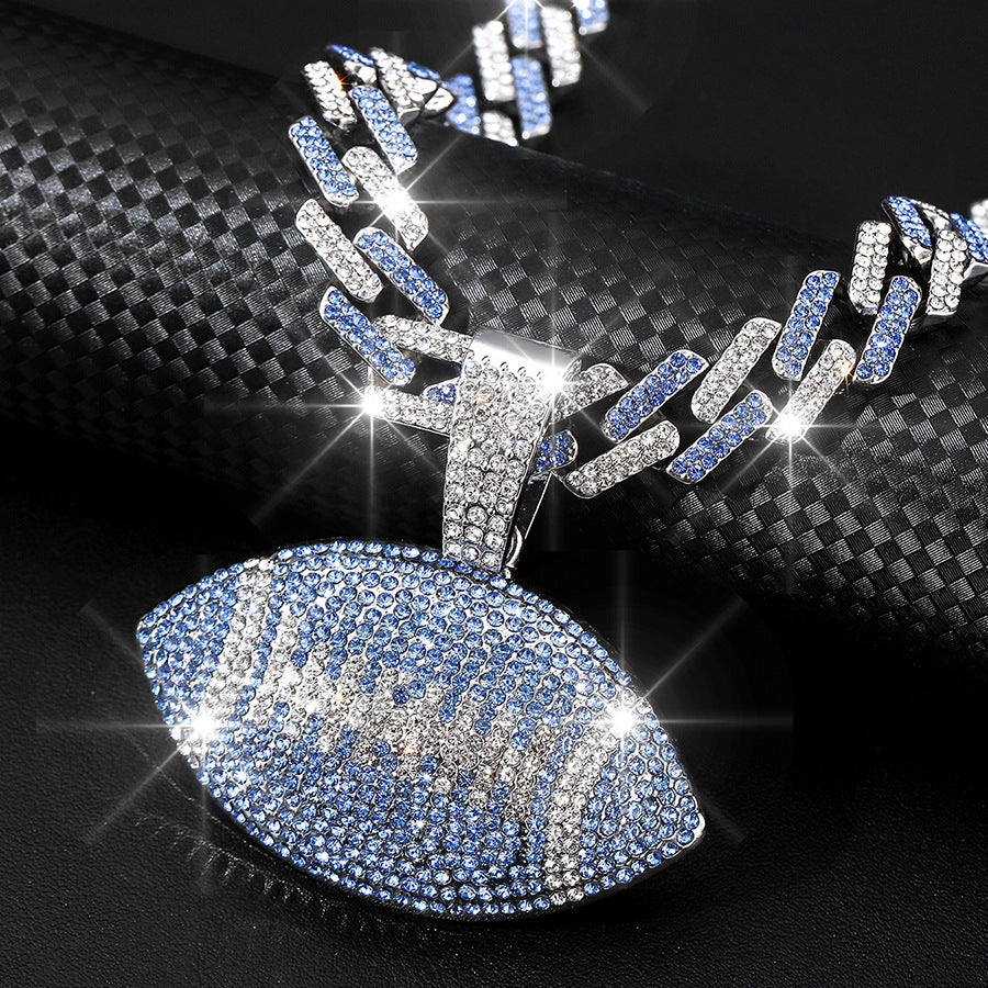 Wholesale Color Diamond Rugby Pendant Fashion Color Alloy Necklace