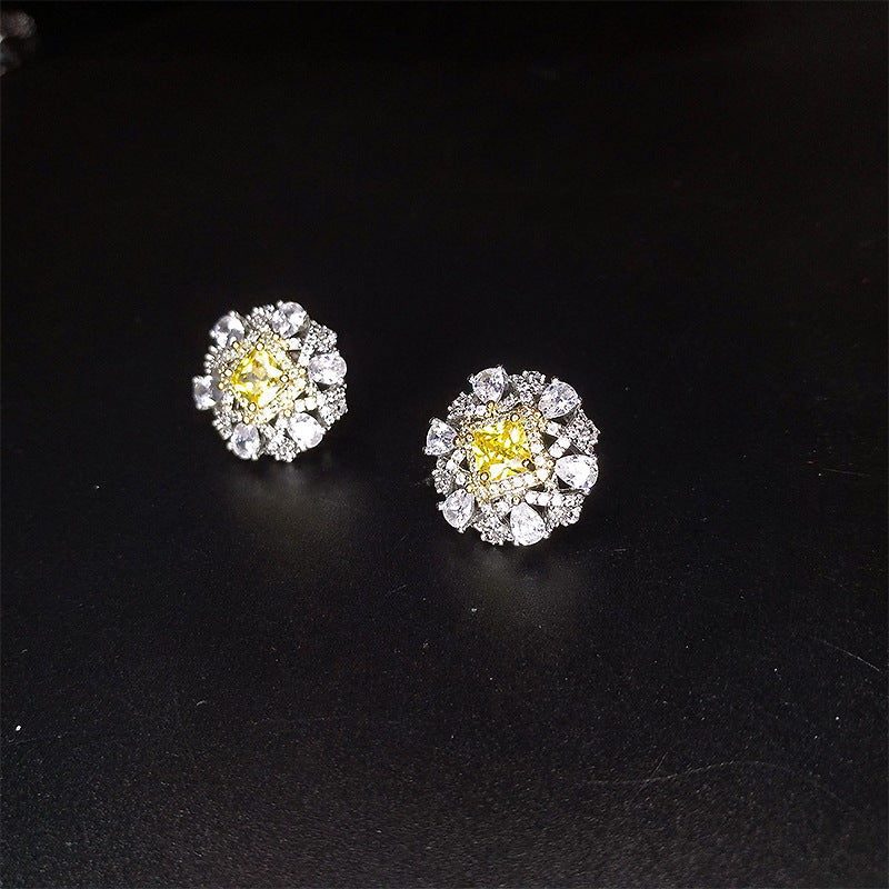 Wholesale Crystal Micropaved Flower Stud Earrings