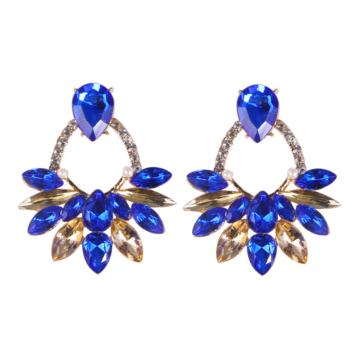 Wholesale Blue Diamond Series Retro Large Grain Sapphire Earrings