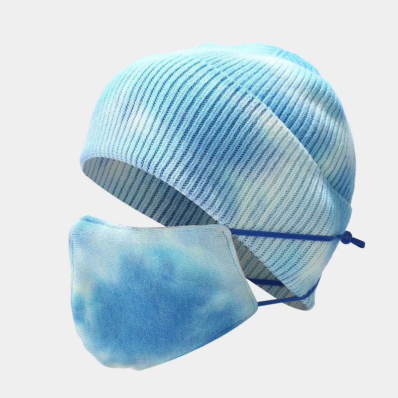 Wholesale 2023 Winter Tie Dye Hat Mask Set Outdoor Cold Resistant Face Protective Knitted Hat