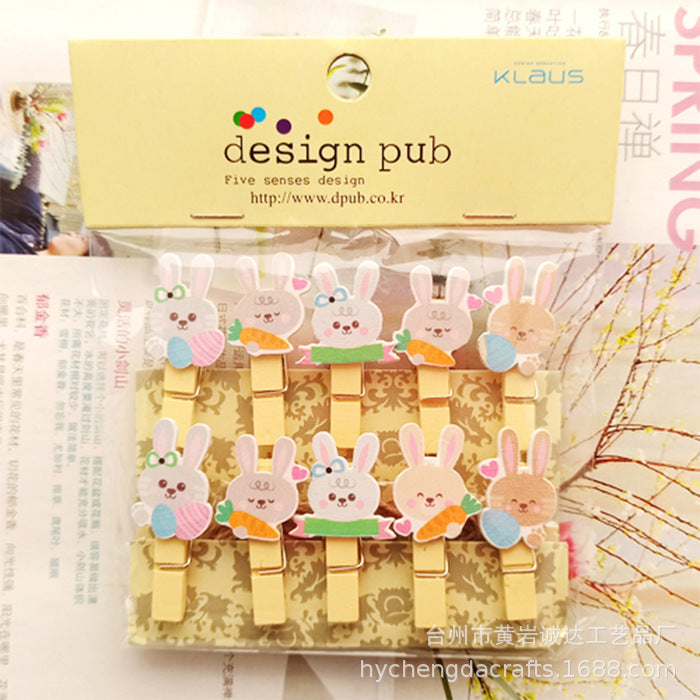 Wholesale Easter element collection cartoon rabbit clip hanging photo wall kindergarten flower shop card Easter egg small wooden clip