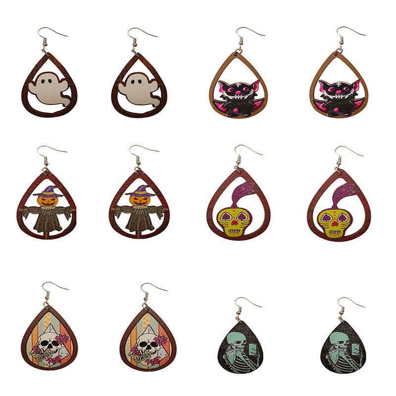 Wholesale Halloween Series Horror Ghost Bat Spider Skull Earrings