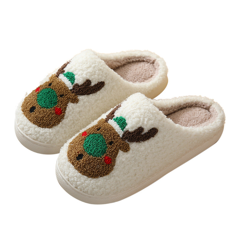 Wholesale Christmas Elk Cute Cartoon Home Non-slip Couple Indoor Plush Cotton Shoes