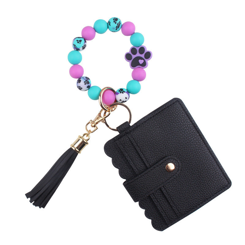 Wholesale Cartoon Dog Paw Beaded DIY Silicone Bracelet Wallet Keychain