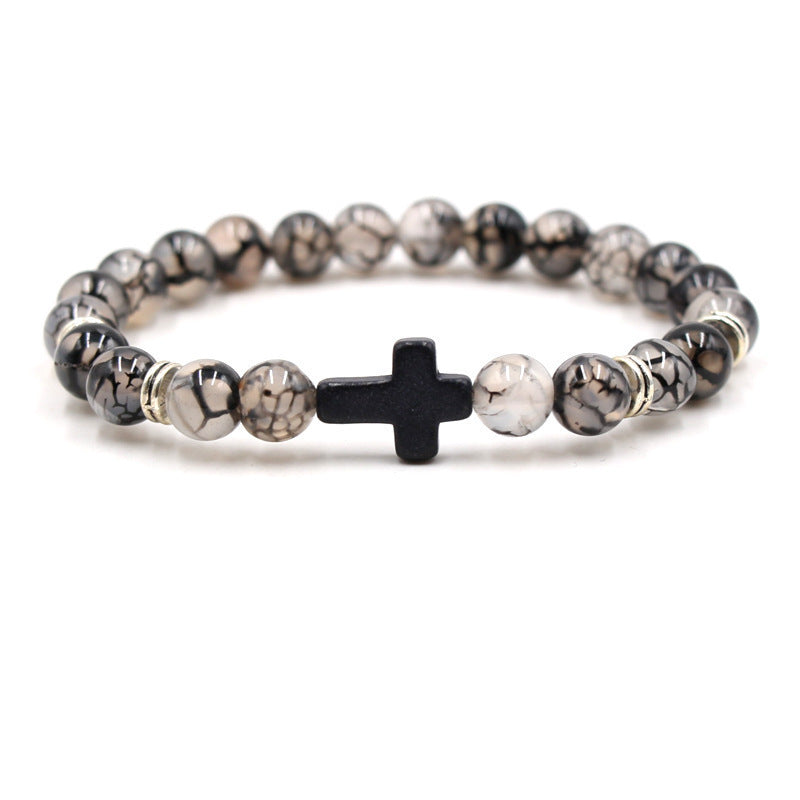 Wholesale Fashion Natural Stone Black Cross Elastic Bracelet Unisex Jewelry Accessory Gift