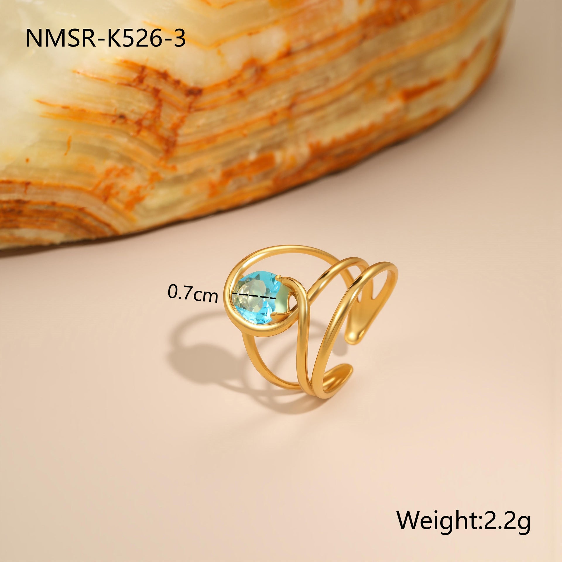 Wholesale Hollow irregular blue zircon stainless steel ring gold-plated ring