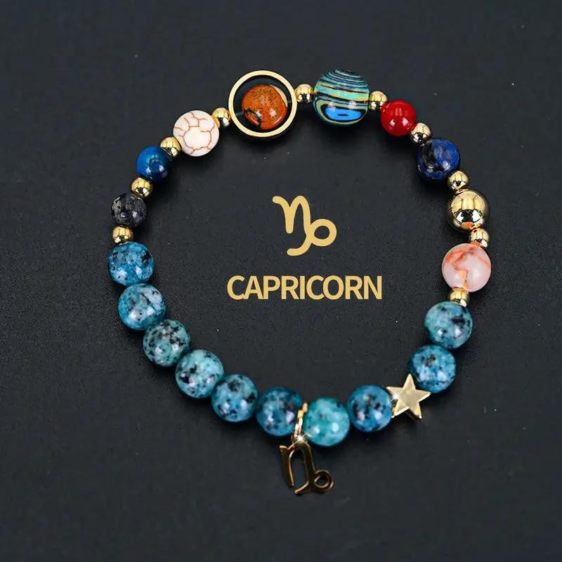 Wholesale eight planets and twelve zodiac signs bracelet blue black spot stone bracelet