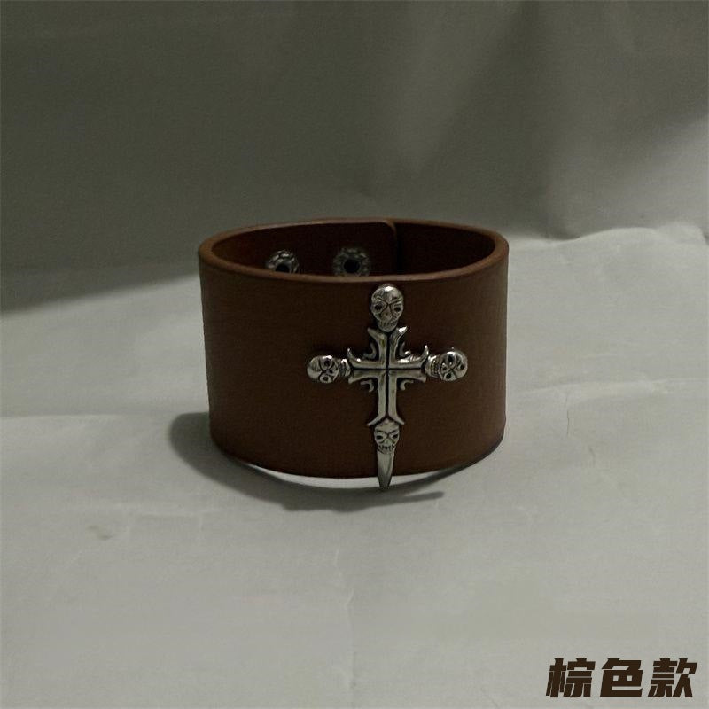 Wholesale Punk Leather Rivet Skeleton Wide Edge Bracelet
