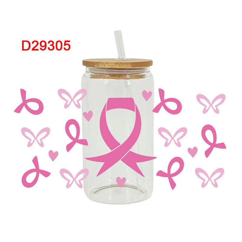 Wholesale Pink Love Butterfly 16oz Cup UV DTF Wraps