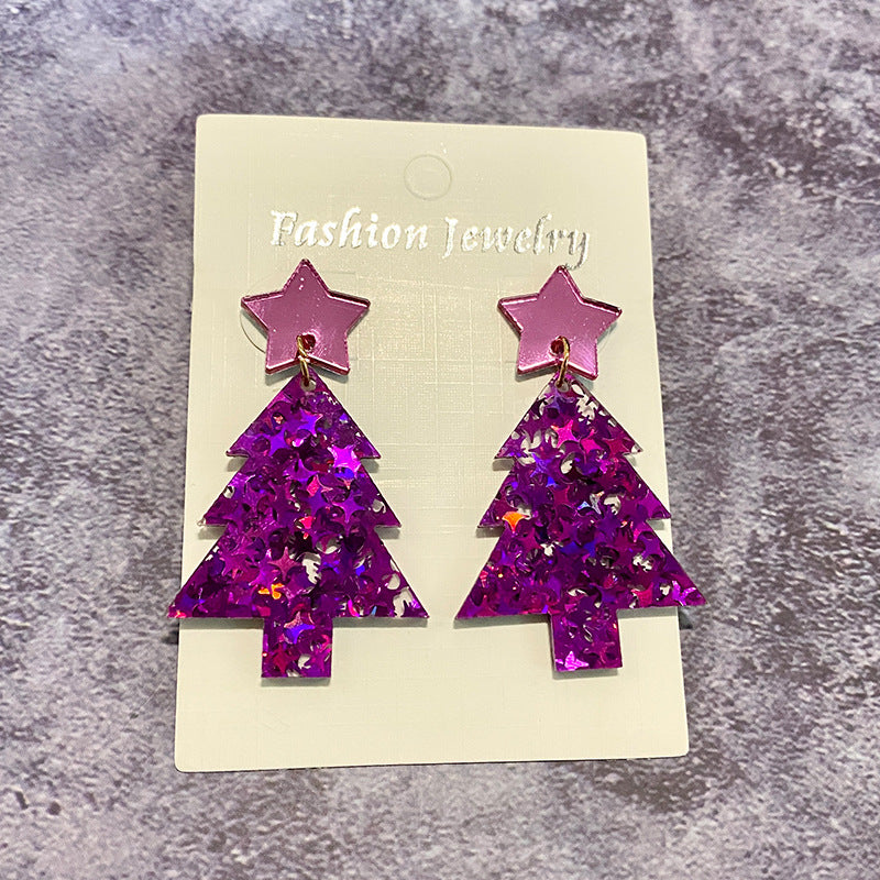 Wholesale Christmas Tree Glitter Mirror Acrylic Earrings