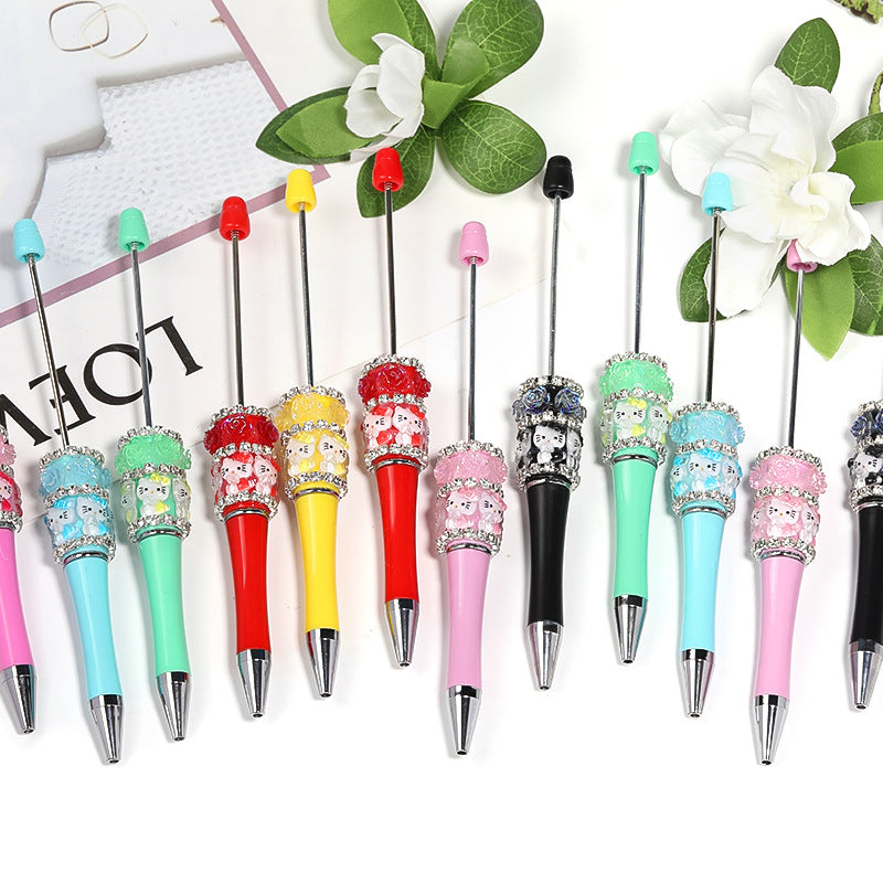 Wholesale Heavy creative resin  cat rose beadable pen rhinestone chain camellia OLY Exclusive