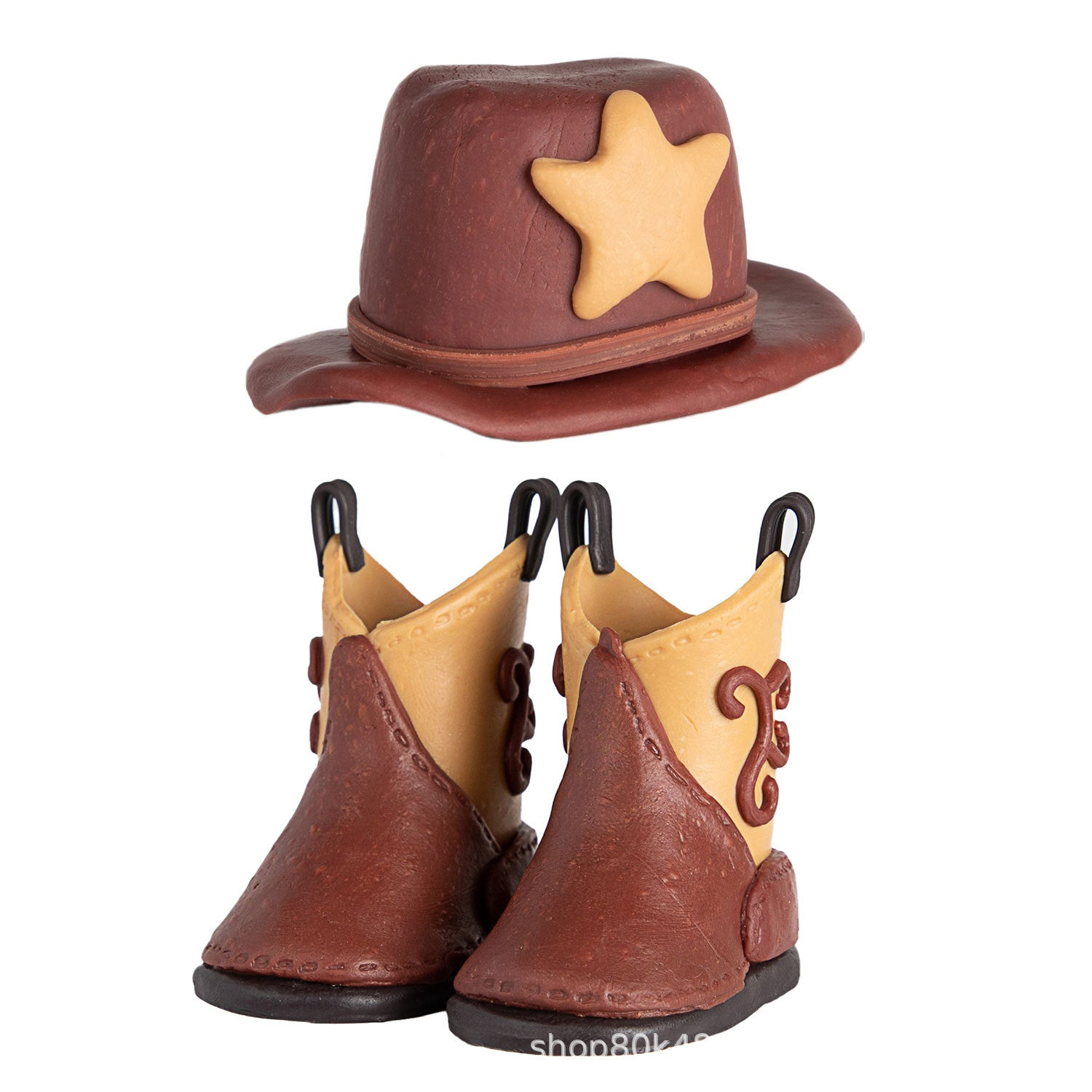 Wholesale 1 Set Cap+shoes Western Denim Hat Boots Soft Decorations Cake Ornaments