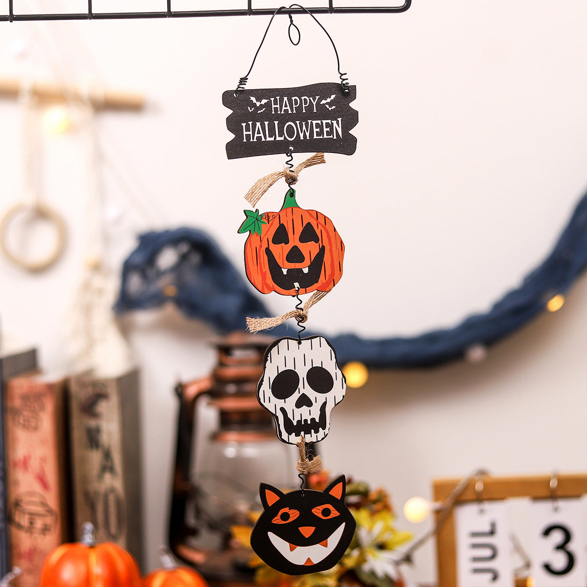 Wholesale Halloween Pumpkin Spooky Wooden Bat Door Plate Hanging Decoration