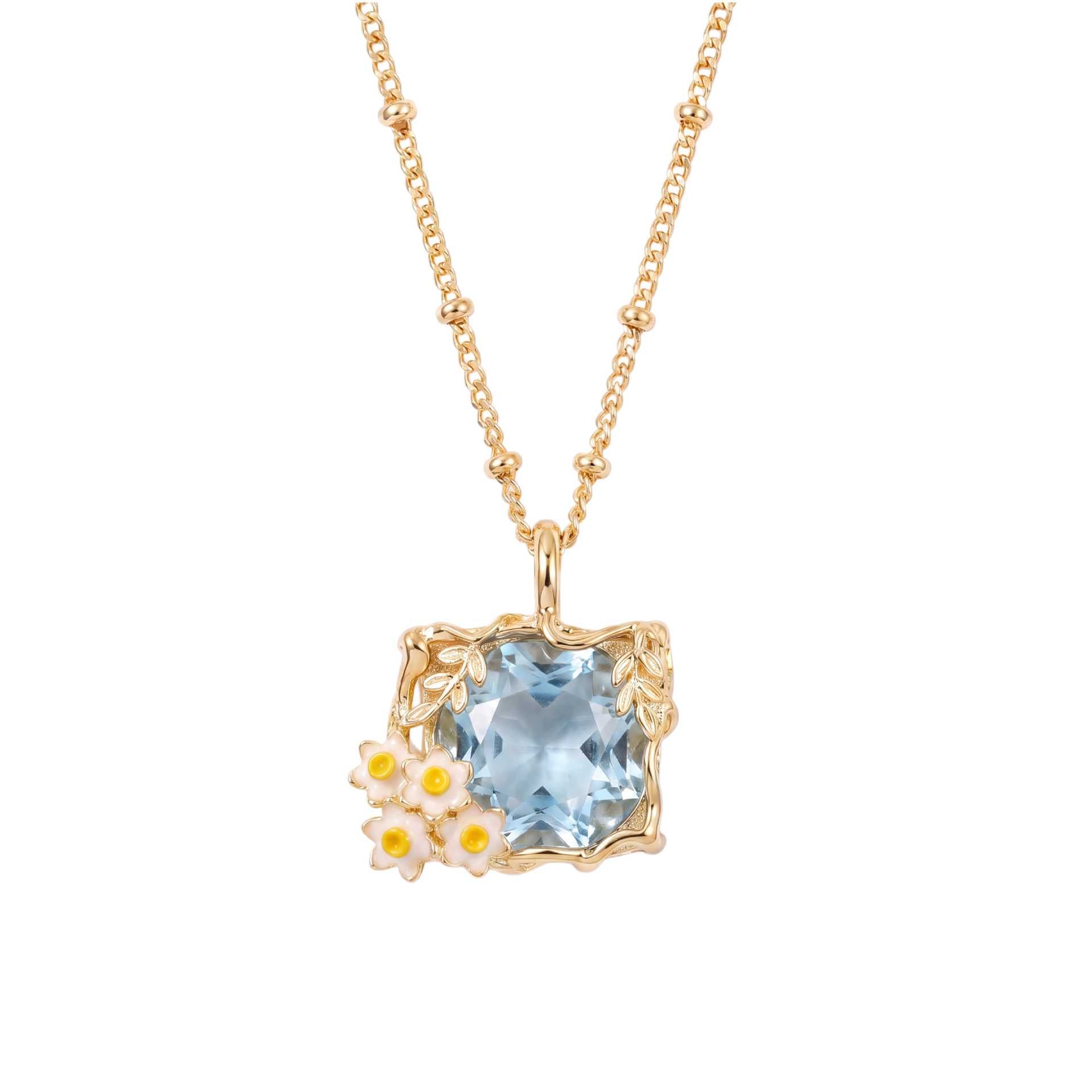 Wholesale Stainless Steel Vintage Floral Enamel Pendant Necklace Casual Jewelry Gift