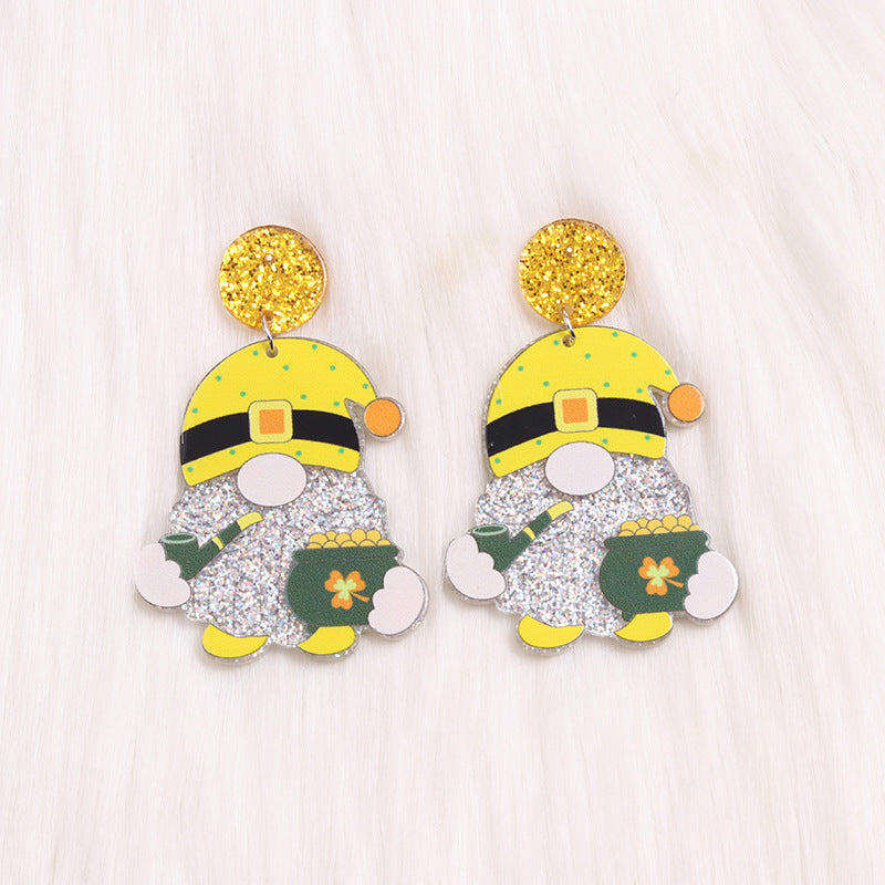 Wholesale Saint Patrick's Day Three Leaf Clover Dwarf Acrylic Earrings