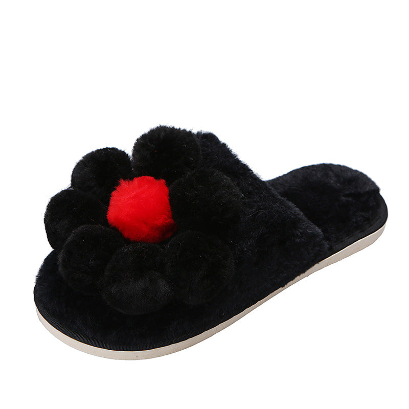 Wholesale Large Size Flower Fur Cotton Slippers