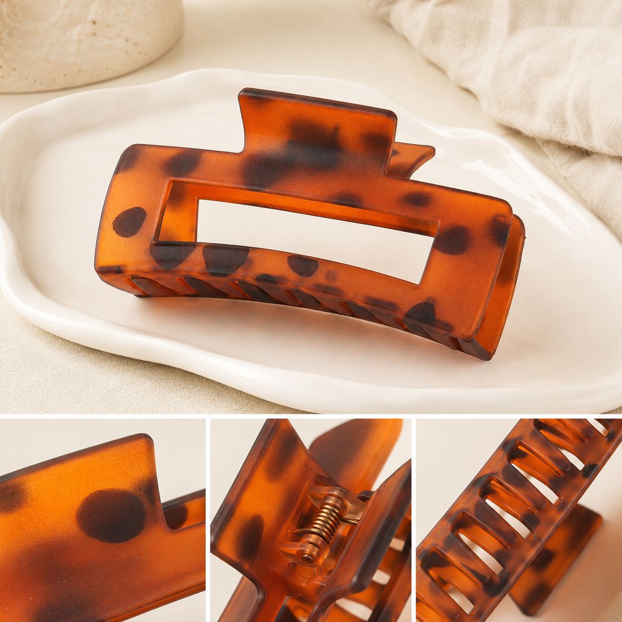 Wholesale Retro Tortoiseshell Acetate Hair Claw Clip For Women Large Hollow Rectangle Design Fashion Hair Accessory Boutique Resale Gift