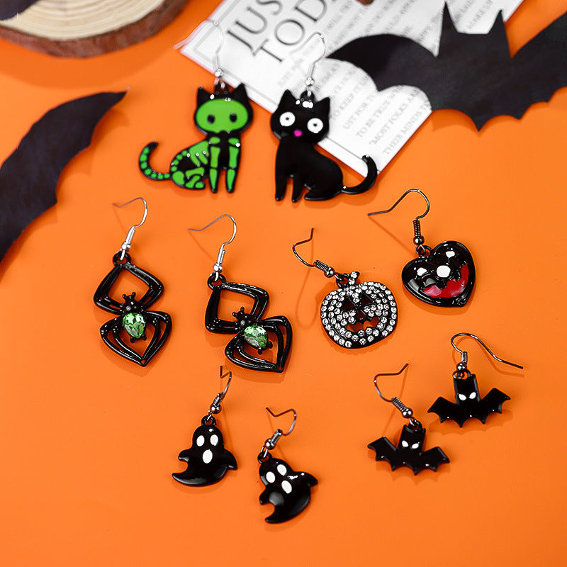 Wholesale Halloween Creative Funny Dark Ghost Bat Spider Skull Earrings