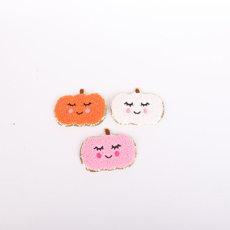 Wholesale Gold Edge  Embroidered Patch Pumpkin Ghost Orange Towel Embroidery DIY Craft Supply For Hats Bags Clothing Accessories