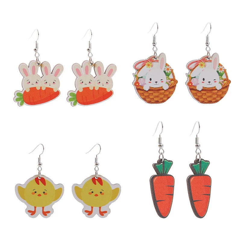 Wholesale Easter rabbit Flower Basket Cute Wood Earrings