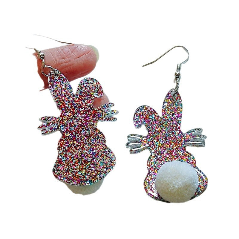 Wholesale Easter cartoon rabbit colored sequin acrylic earrings