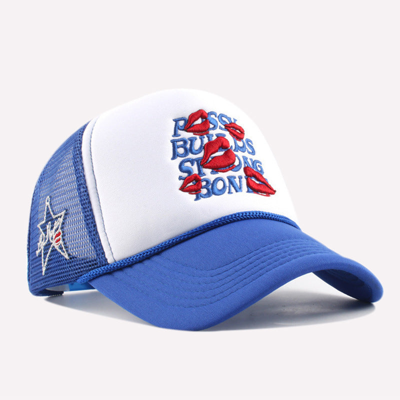 Wholesale 5pcs Lips Baseball Net Cap Women' s Letter Embroidered Cap Men' s Curved Eaves