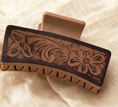 Wholesale Western Style Large Leather Hairpin Antique Carved Design Retro Hair Accessories Women' s Headwear Source Factory