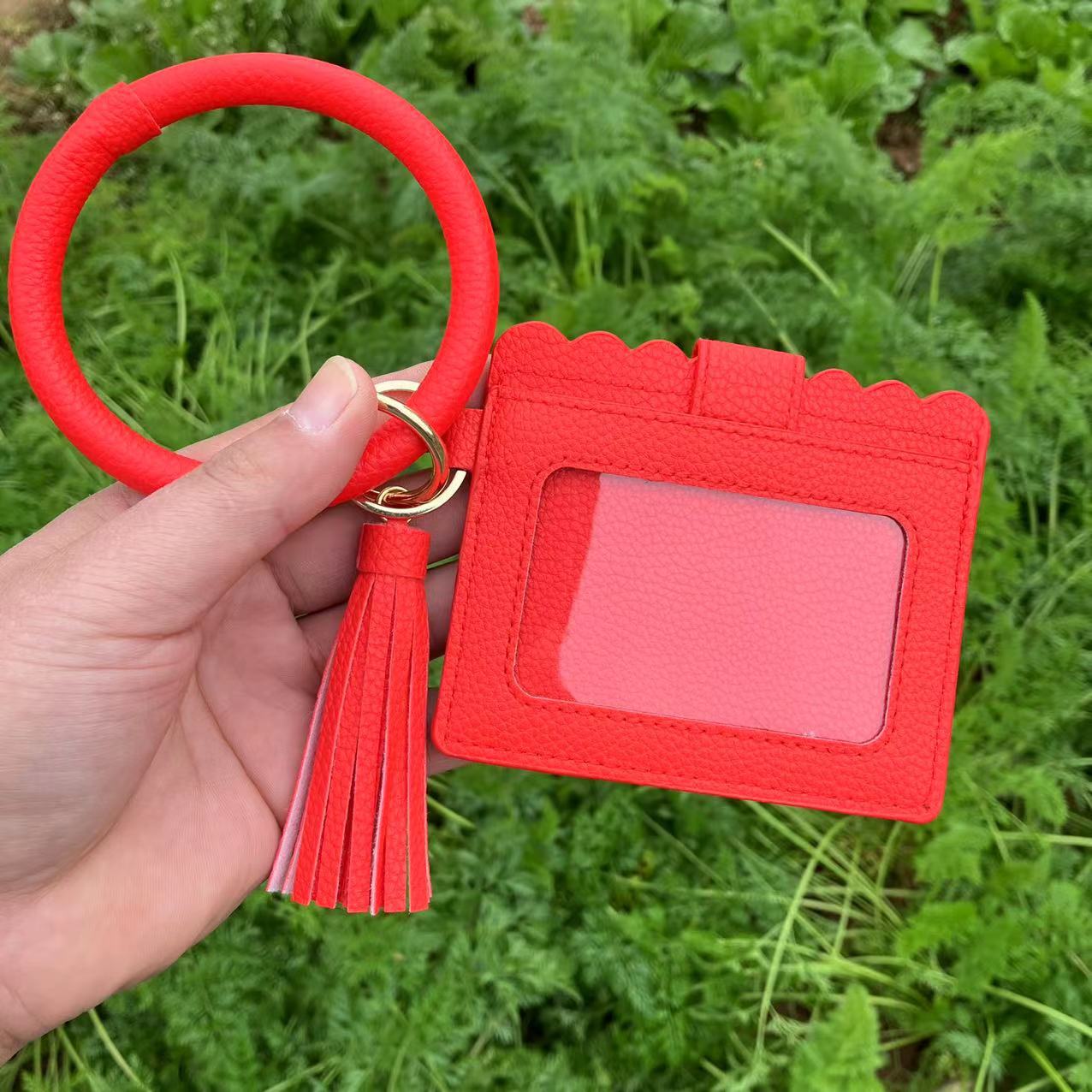 Wholesale Leopard Print PU Leather Tassel Bracelet Coin Purse Keychain