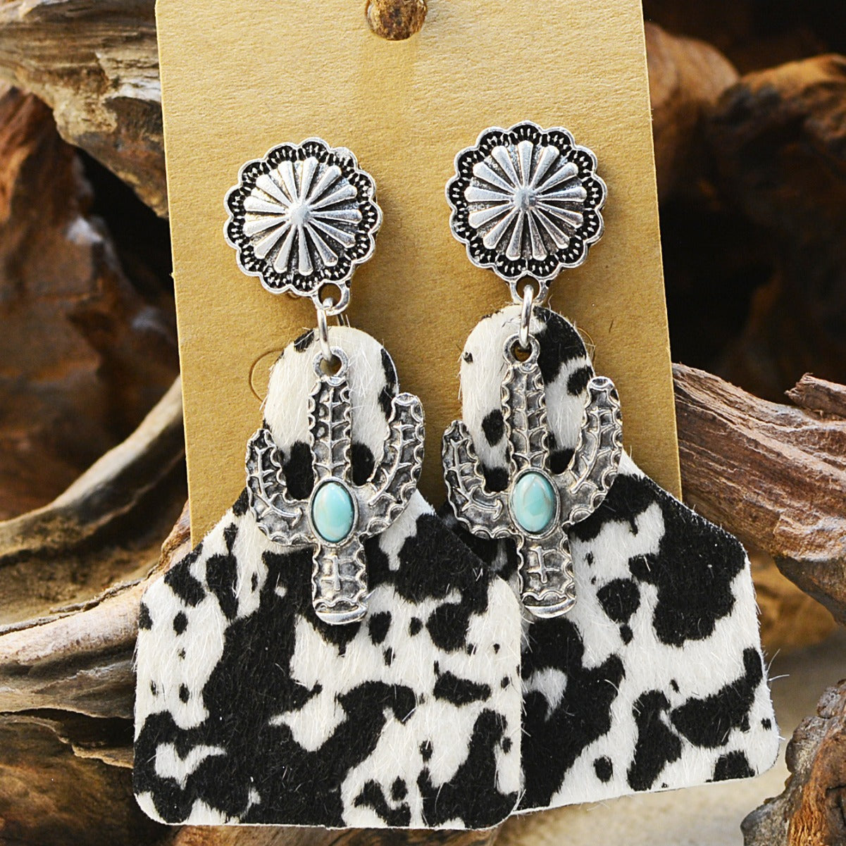 Wholesale Turquoise Alloy Inlaid Western Cowboy Earrings Horseshoe Zebra Leopard Print Cross  Earrings