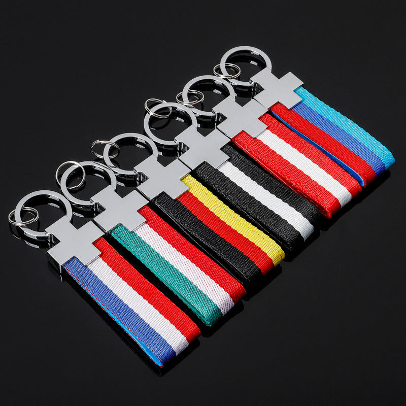 Wholesale 2pcs Tricolor Nylon Ribbon Zinc Alloy Keychain