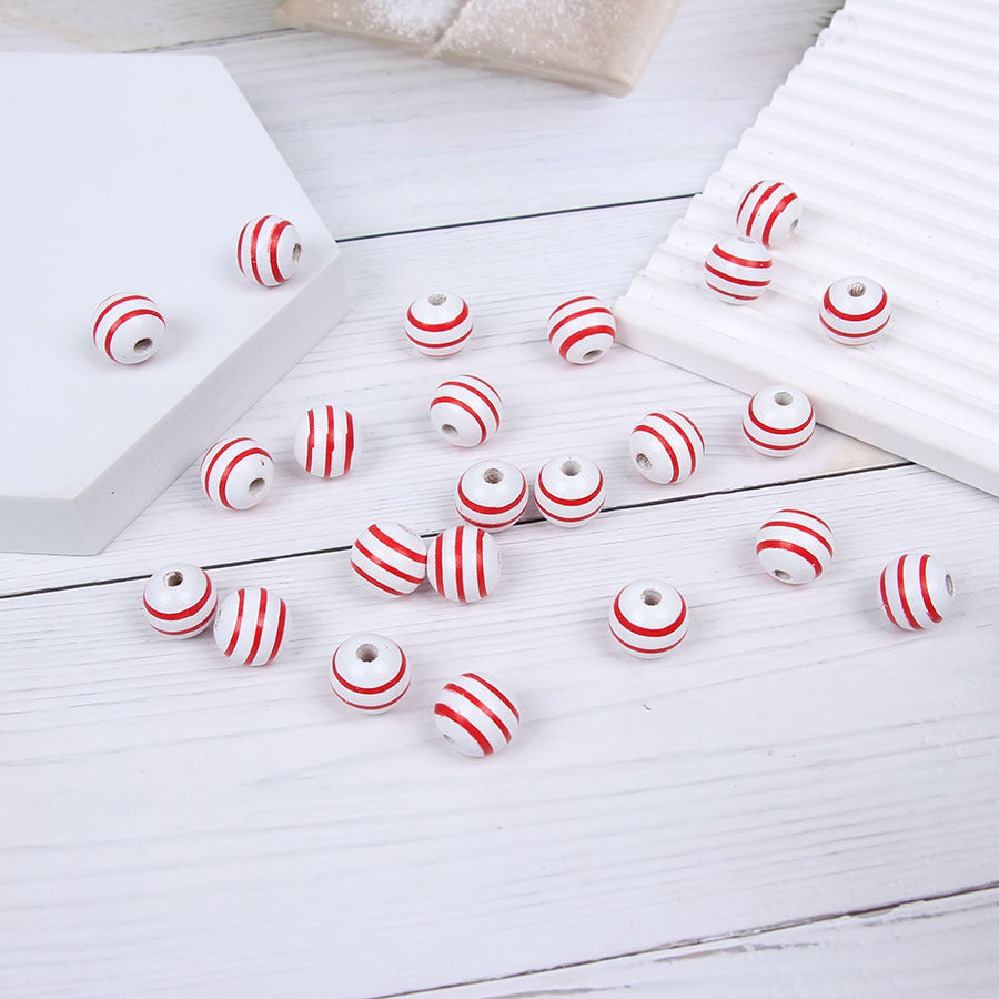 Wholesale 10pcs Thread Striped Polka Dot Plaid Colored Wood Beads