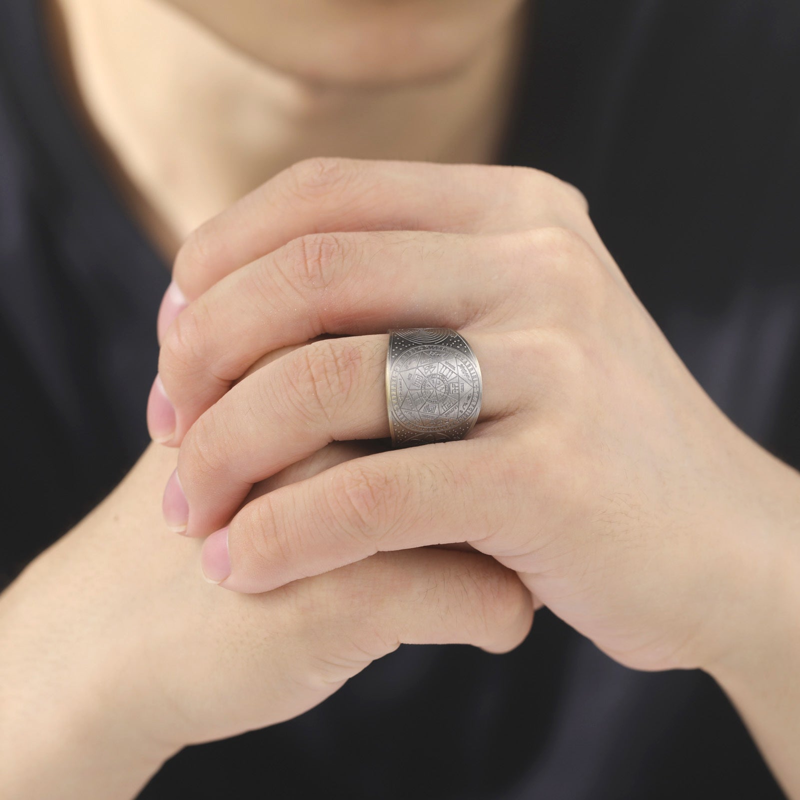 Wholesale Men's Vintage Copper Seven Pointed Star Magic Formation Opening Ring