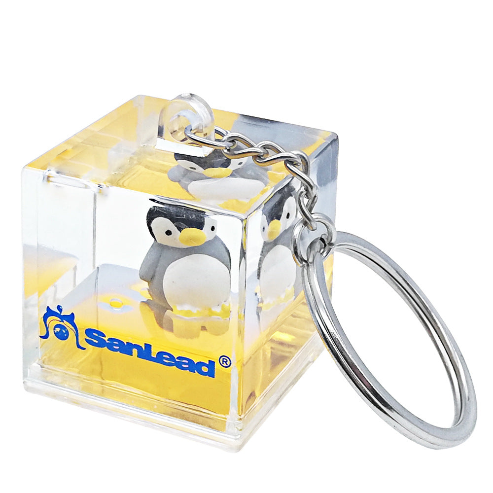 Wholesale Cube Shaped Acrylic Oiled Quicksand Keychain