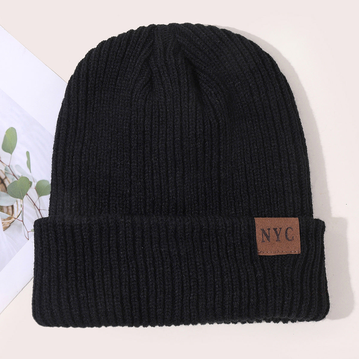 Wholesale Solid Color Flanged Warm and Windproof Knitted Hats, Woolen Hats