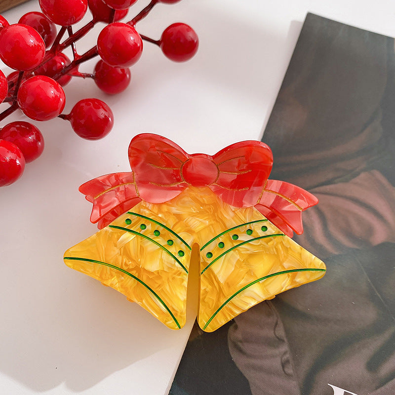 Wholesale Acetate Shark Hair Clip Christmas Bell Design Red With Pearl Decor Holiday Hair Accessory For Everyday Styling