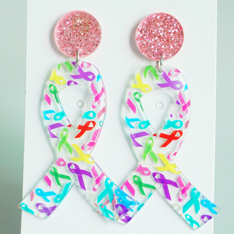 Wholesale 2 Pairs/Pack Pink Ribbon Cancer Survivor Acrylic Earrings