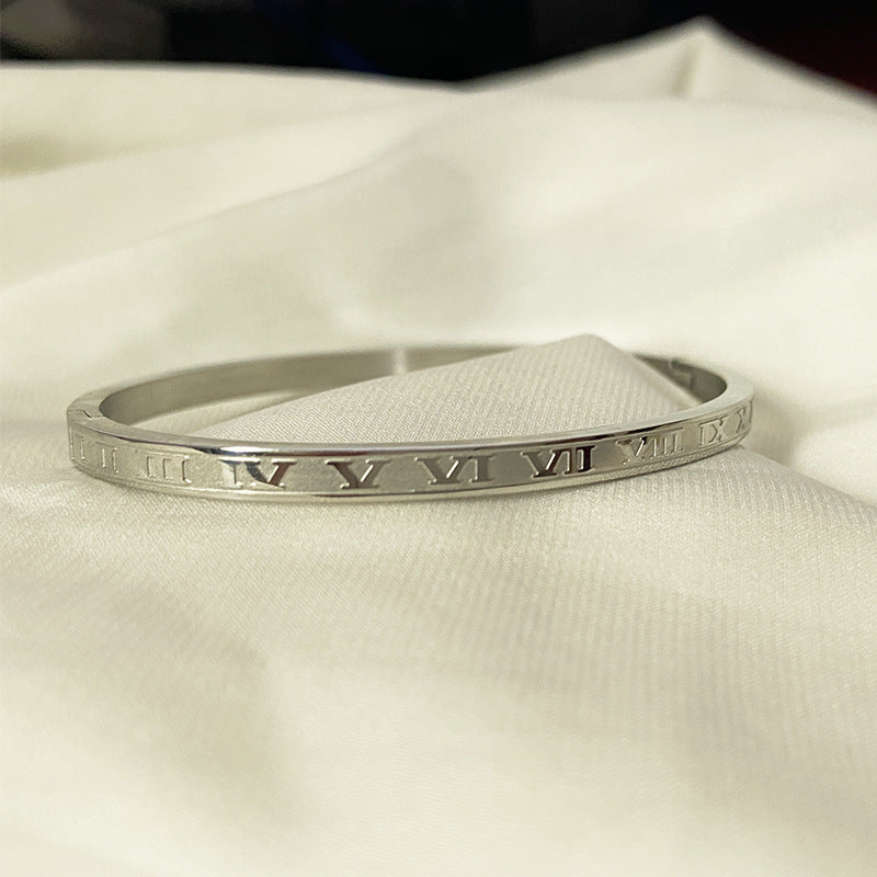 Wholesale Roman Numeral Open Titanium Steel Bracelet