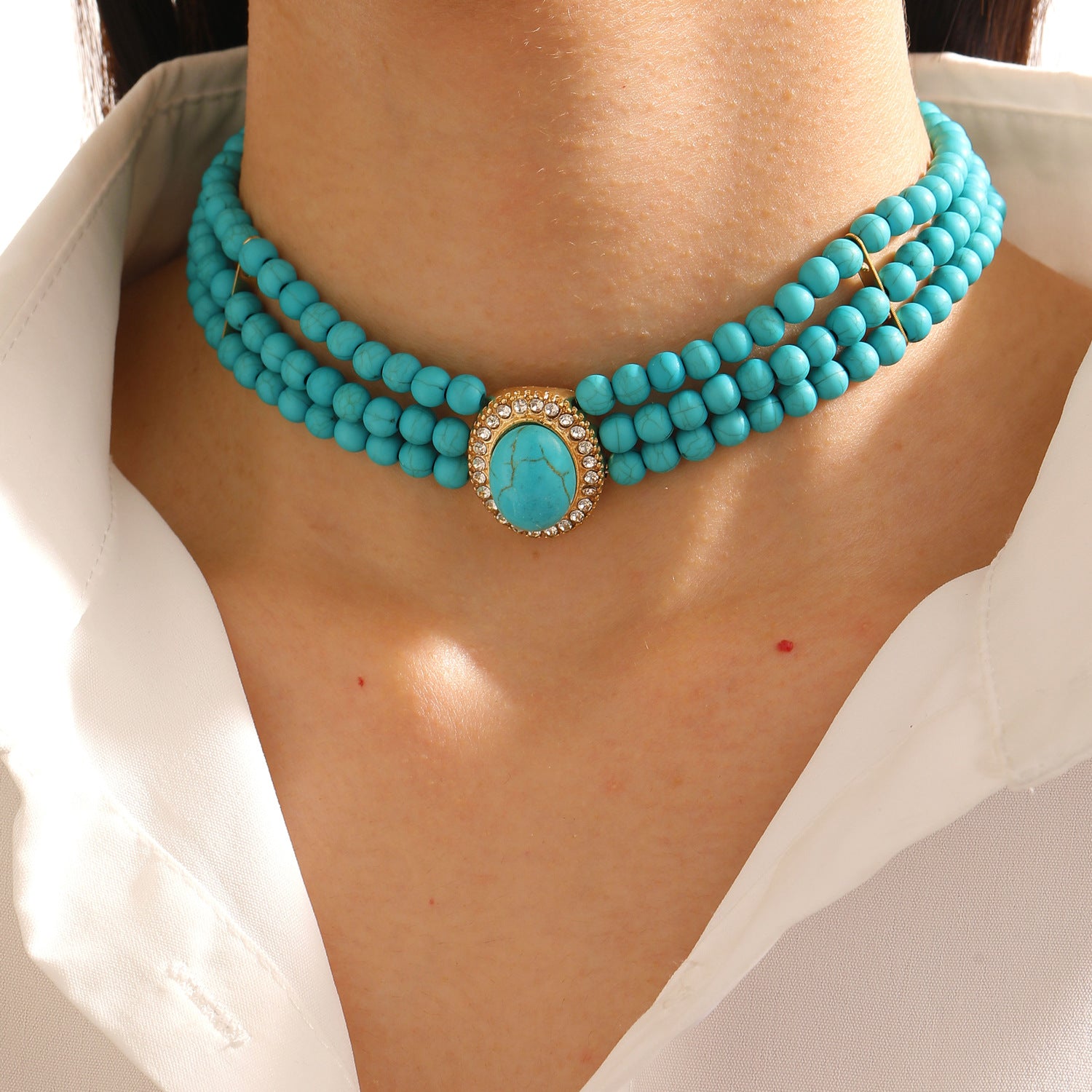 Wholesale Stylish Bohemian Evil Eye Turquoise Beaded Necklace For Women Jewelry Accessory